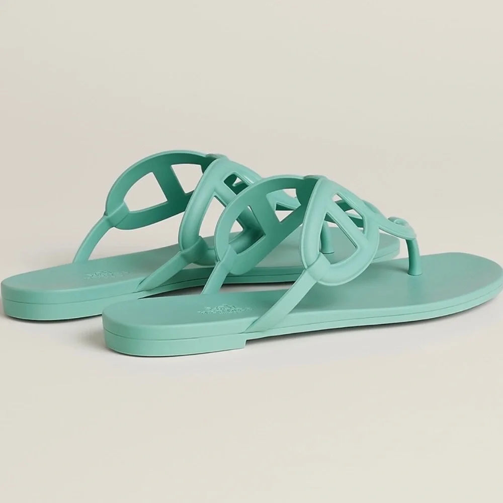 Hermès Egerie Sandals In Mint Green Rubber Size 7 - Picture 6 of 9